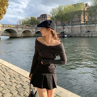 Off-shoulder hand warmer top
