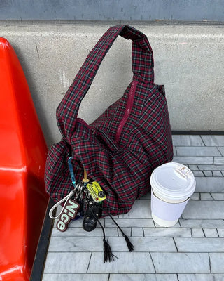 Tartan check one-shoulder hobo bag