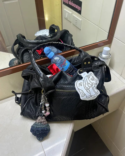 Cable Line Leather Square Boston Bag
