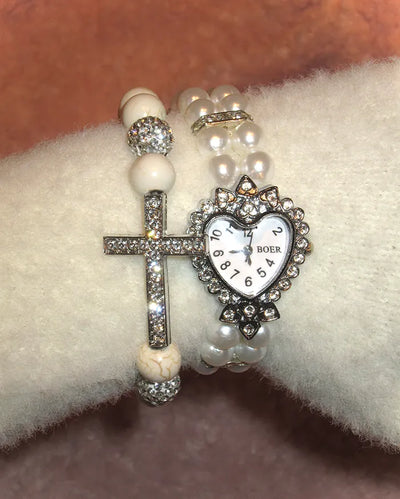 Heart Cubic Double Pearl Bracelet