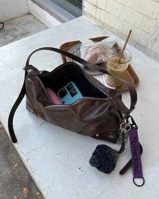 Vintage leather one-shoulder square bag