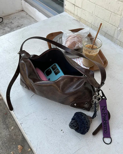 Vintage leather one-shoulder square bag