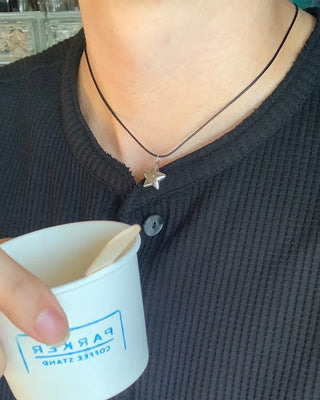 Silver Star Black Strap Necklace