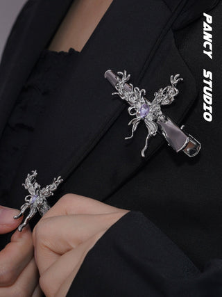 DIAMOND-EMBEDDED BUTTERFLY CLIP