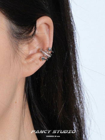 Y2K SURROUND DOUBLE STAR FULL DIAMOND EAR CLIP