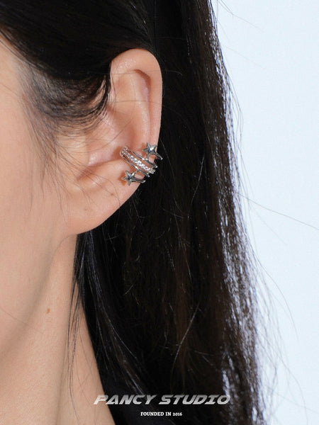 Y2K SURROUND DOUBLE STAR FULL DIAMOND EAR CLIP