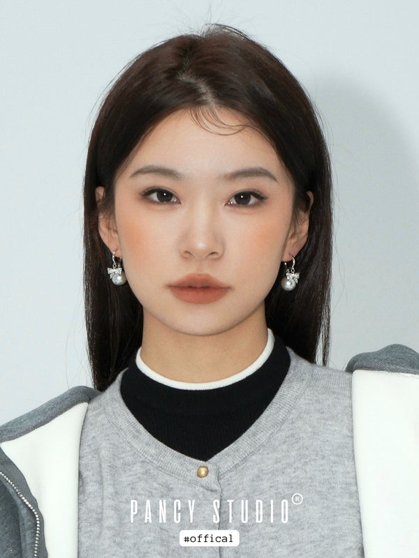 BOWKNOT GRAY PEARL PENDANT EARRINGS