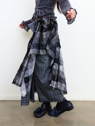 [NeverSeez] Pleated Plaid Skirt with Removable Waist Detail