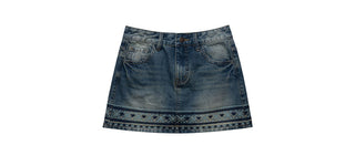 [NECY] Fair Isle Denim Mini Skirt