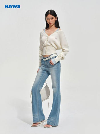 [NOTAWEAR] Layered V-Neck Ribbed Cardigan
