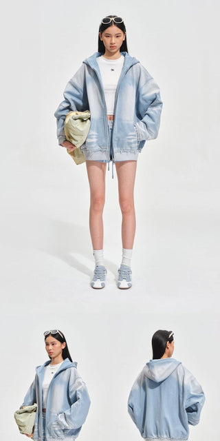 [NOTAWEAR] Sand Washed Hooded Zip-Up  Sweatshirt