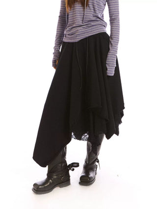 [NeverSeez] Lace Layered Knit Midi Skirt
