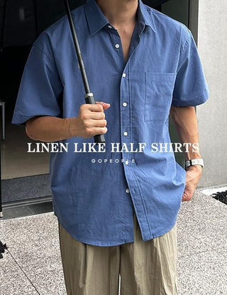 Linen-like short-sleeve shirt (10 colors)