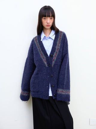 [NeverSeez] Two-Tone Jacquard Knit Cardigan