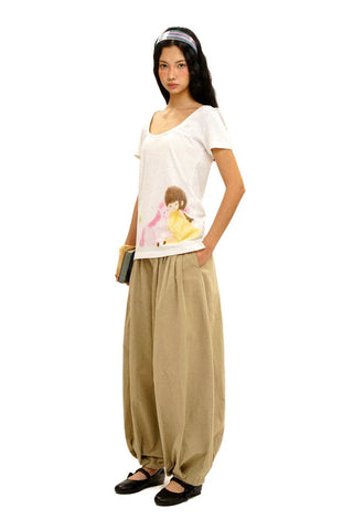 [Moromoro2] Girl & Horse Print Layered Tee  Set