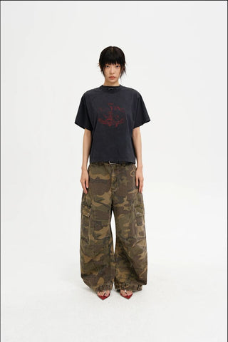 [MASONPRINCE] Curved Seam Camouflage Wide Leg Pants