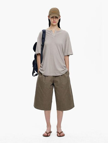 [MASONPRINCE] Henley Neck Short-Sleeve T-Shirt