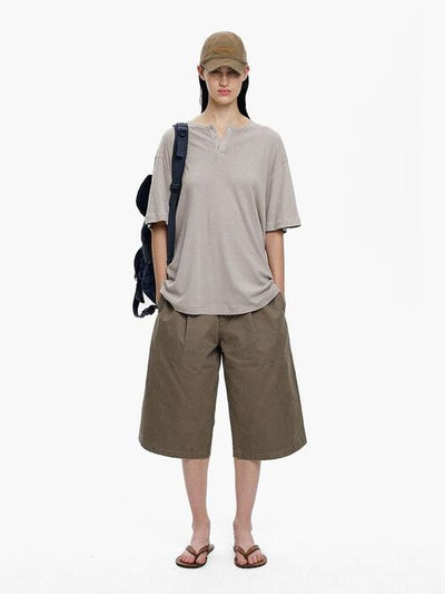 [MASONPRINCE] Henley Neck Short-Sleeve T-Shirt