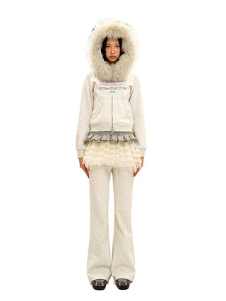 [Moromoro2] Fur Collar Hoodie & Flare Sweatpants  Set