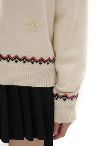 [Moromoro2] Rabbit Embroidered Fair Isle Knit  Sweater
