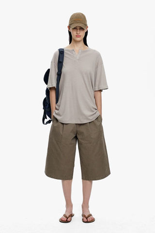 [MASONPRINCE] Henley Neck Short-Sleeve T-Shirt