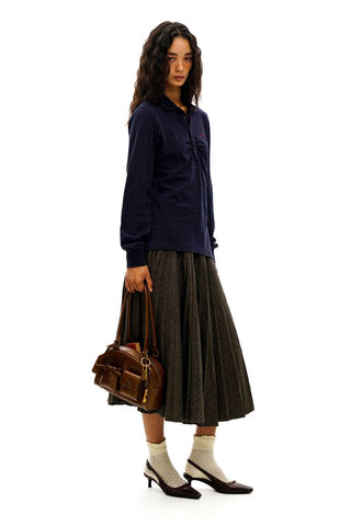 [Moromoro2] Houndstooth Wool Blend Pleated  Skirt