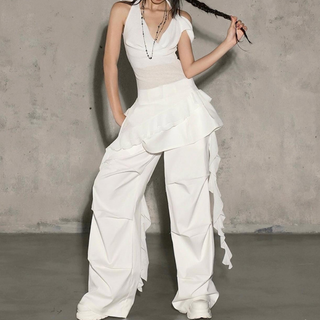 Irregular cowl neck ruffle solid top