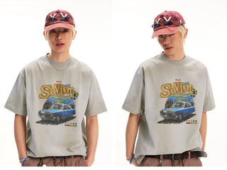 [Monterest] Washed Car Print Relaxed Fit Tee