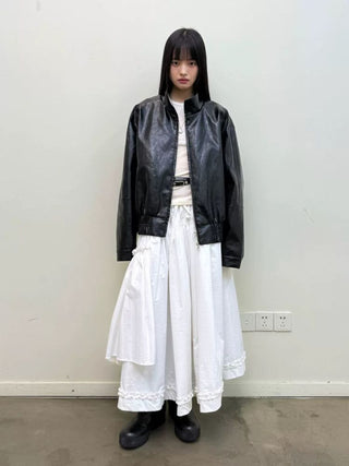 [NEVERSEEZ] Stand Collar Oversized PU Jacket