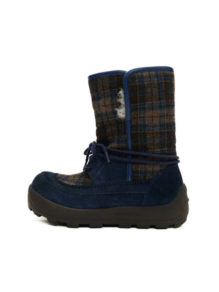 [Moromoro2] Plaid Fur-Lined Platform Snow  Boots