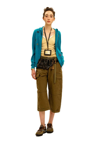 [Moromoro2] 3D Silhouette Belted Work Cropped  Pants