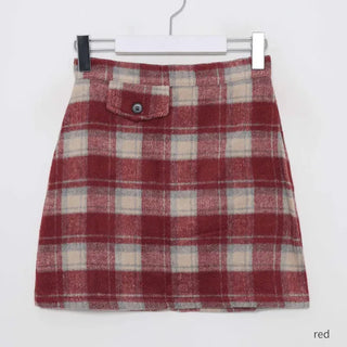 Wool check mini skirt
