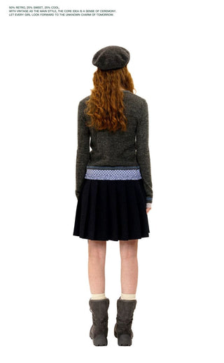 [Moromoro2] Layered Hem Plaid Bow Slim Fit  Cardigan