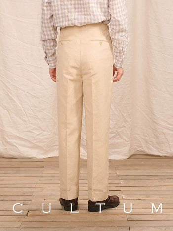 [CULTUM] Linen Cotton Blend Double Pleat Trousers