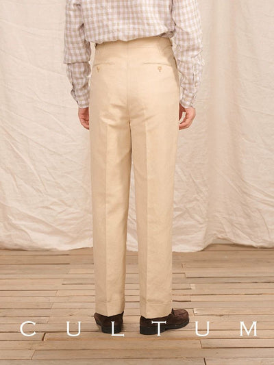 [CULTUM] Linen Cotton Blend Double Pleat Trousers