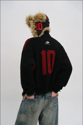 [MASONPRINCE] Racing Wool Blend Zip-Up Cardigan