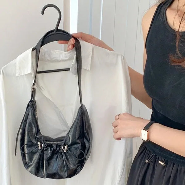 Ditto Cross Silver Denim Shirred Shoulder Bag