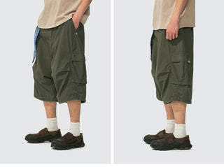 [Monterest] Washed Cotton Cropped Cargo Shorts