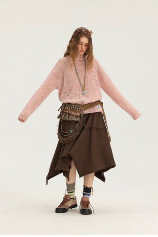 [Monterest] A-Line Patchwork Sweat Skirt