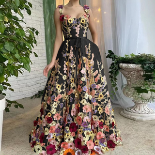 Flower embroidery zip-up self tie cami maxi dress