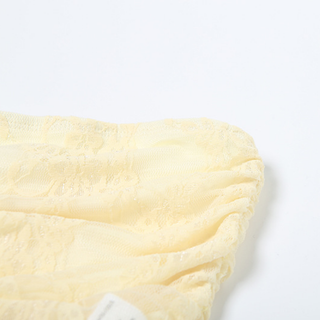 Metal tag lace ruched irregular tube top