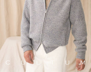 [CULTUM] Wool Stand Collar Double Zip Cardigan