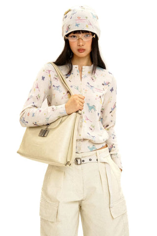 [Moromoro2] Horse & Rabbit Print Crew Neck  Cardigan