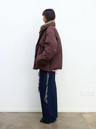 [NEVERSEEZ] Spliced Detachable Fur Collar Down Jacket