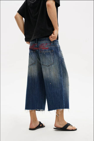[MASONPRINCE] Studded Script Embroidery Wide Jeans