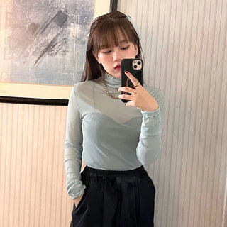 Colorful sheer turtleneck