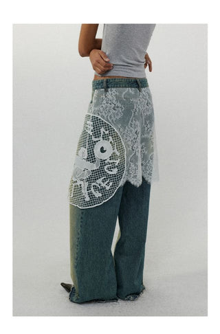 CONP Lace spliced denim pants (blue)