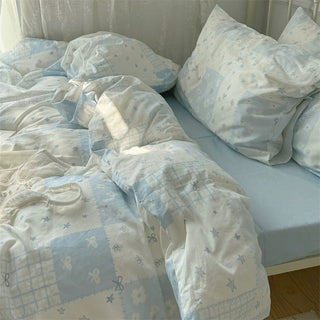 Blue Patchwork Cotton Duvet Cover Set