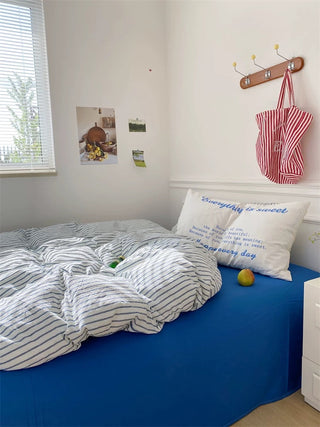 Pink and White Striped Cotton Duvet Cover Set