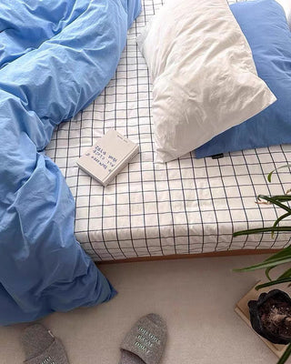 Solid Blue Cotton Duvet Cover Set
